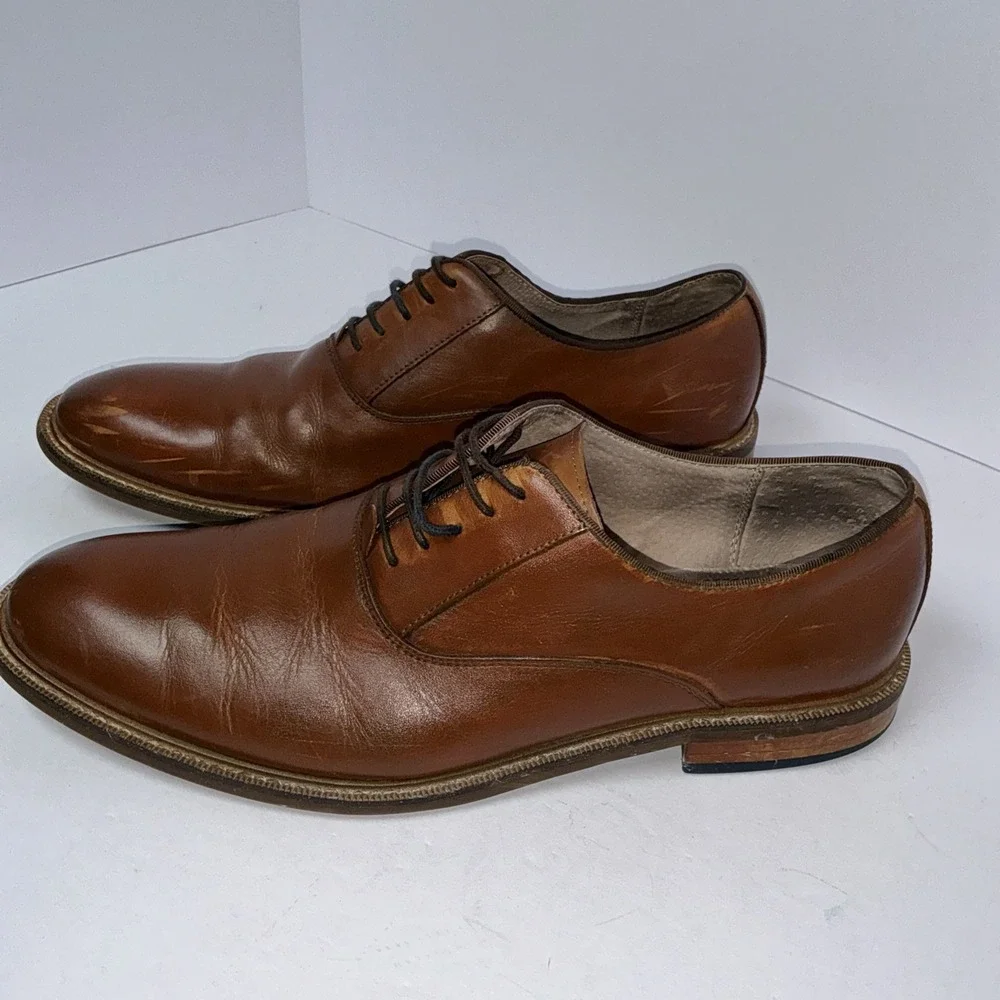 Aston Grey Dress Shoes Mens 10 Oxford Brown Leather Round Toe Lace‎ Up Casual